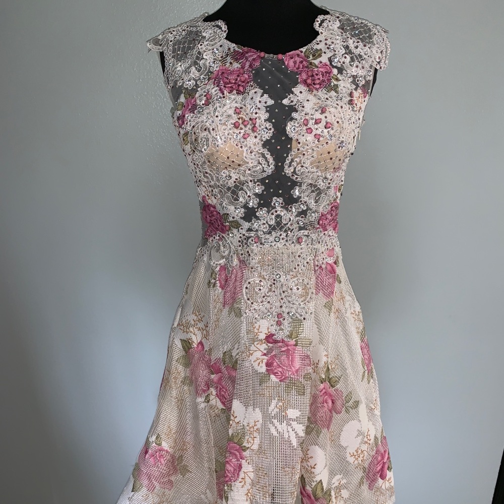 Floral High-Low White Dress